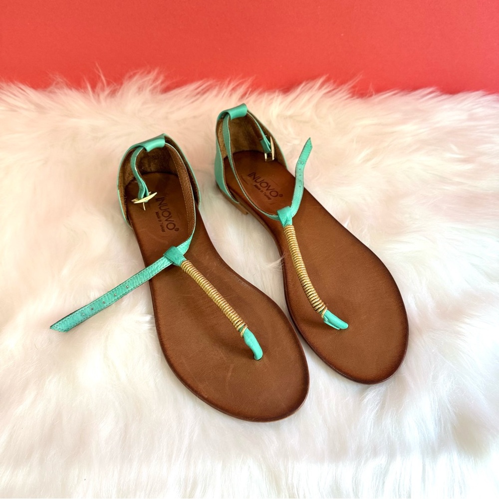 INUOVO Turquoise Blue w/ Gold Detail Summer Sandals ~ SZ 9